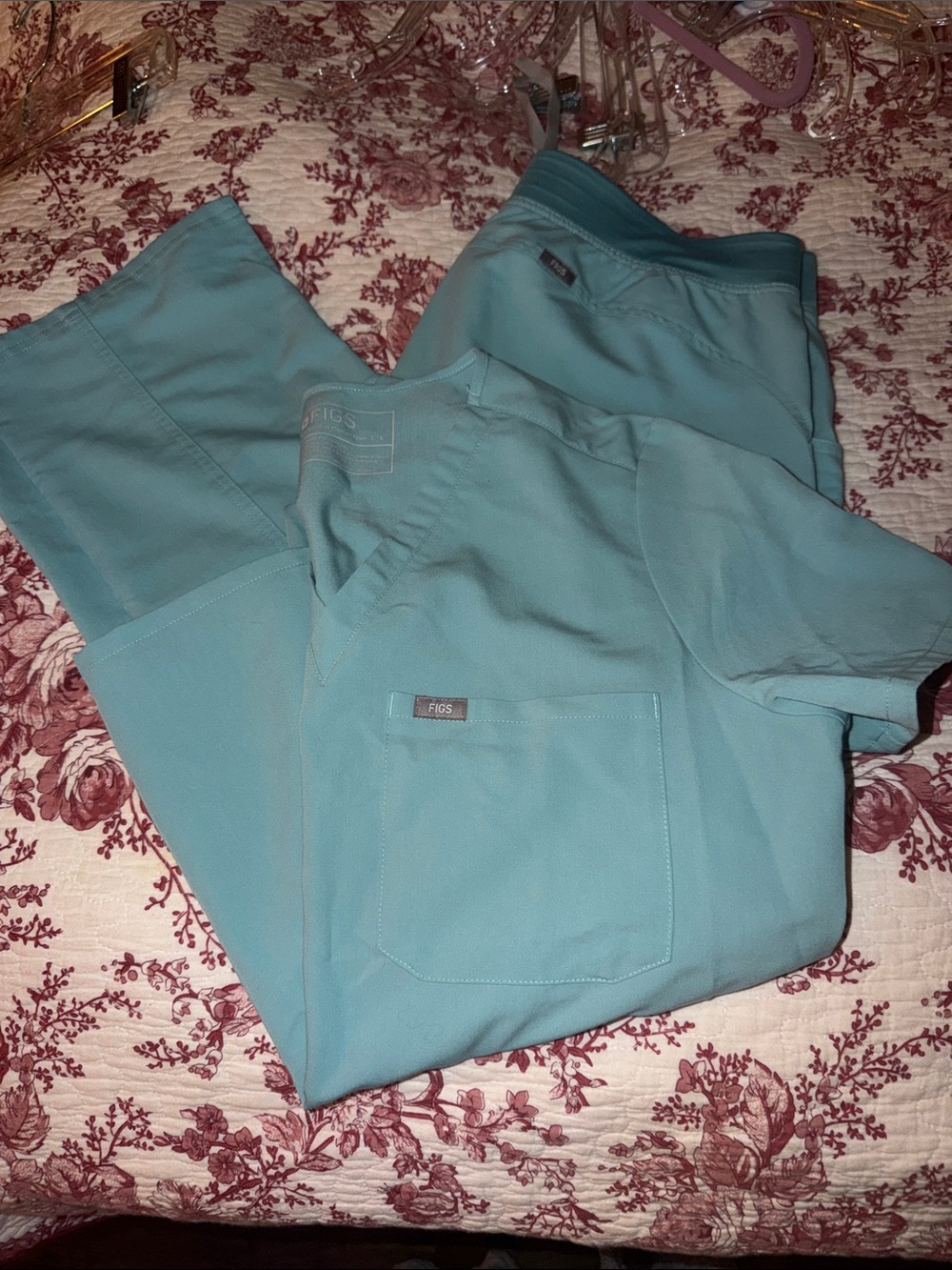 Figs Women Light Teal Scrub Pants and Top Set